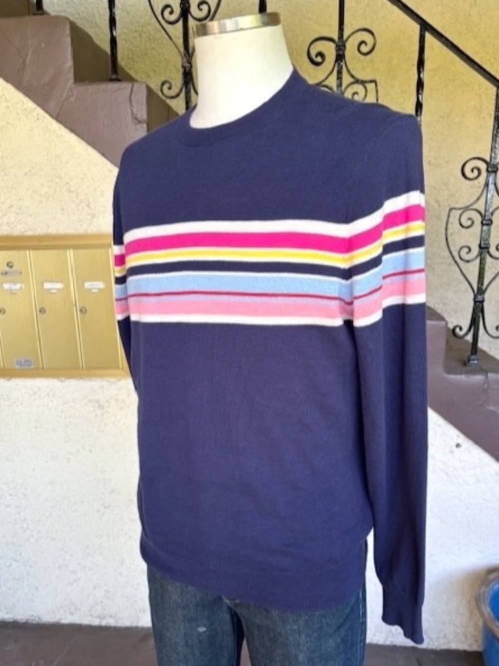 MR TURK Cotton Knit Crewneck Sweater w/ Chest Stripes EUC/sz L